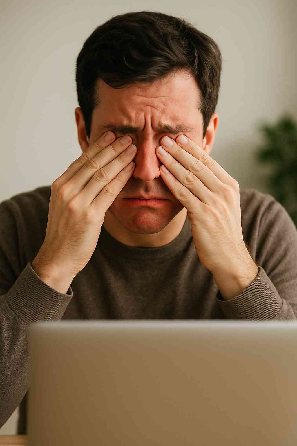 Person suffering from physical hay fever symptoms